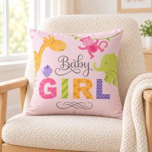 Baby Girl Pink Jungle Animals Nursery Cushion