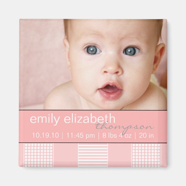 Baby Girl Pink Modern Photo Magnet (Front)