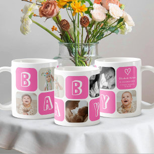 Baby girl pink newborn 5 photo collage keepsake coffee mug