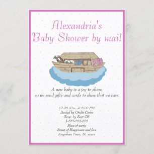 Baby Girl Pink Noah's Ark Baby Shower Invitation