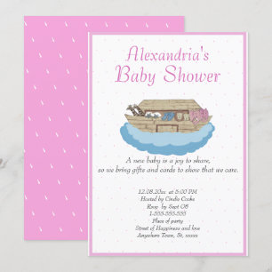 Baby Girl Pink Noah's Ark Baby Shower Invitation