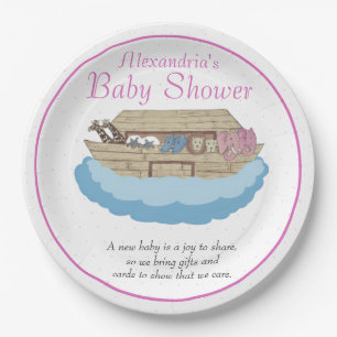 Baby Girl Pink Noah's Ark Baby Shower Invitation Paper Plate