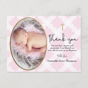 Baby Girl Pink Photo Baptism Thank You Postcard