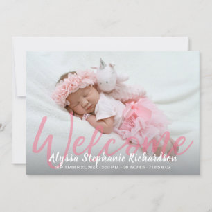 Baby Girl Pink Photo Welcome Birth Announcement