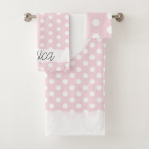 Baby Girl Pink Polka Dot Pattern Monogram Name Bath Towel Set
