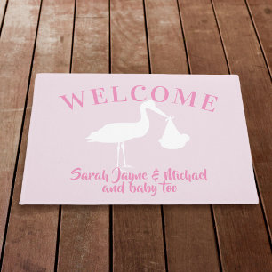 Baby Girl Pink Stork Welcome Nursery Doormat