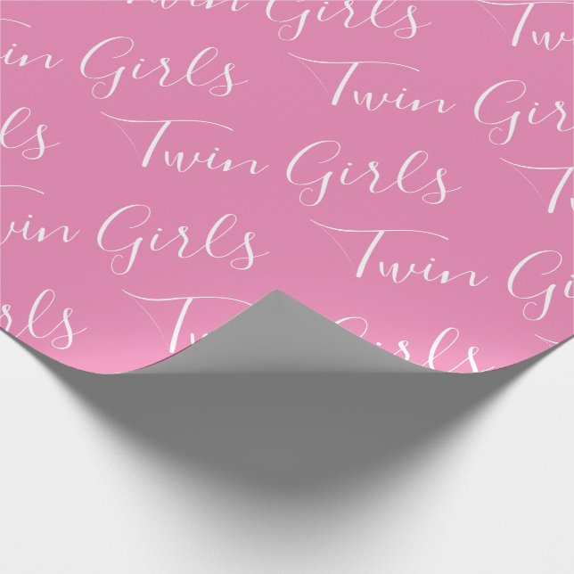 Baby Girl Pink Twin Girls Script Baby Wrapping Paper (Corner)