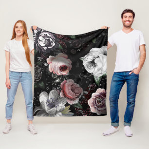 Baby Girl Pink White Black Victorian Rose Pattern Fleece Blanket