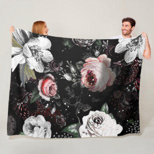 Baby Girl Pink White Black Victorian Rose Pattern Fleece Blanket