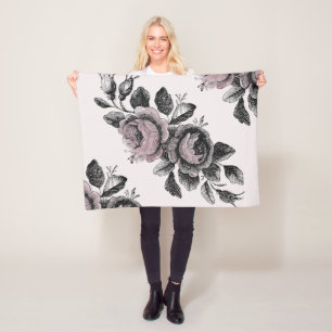 Baby Girl Pink White Black Victorian Rose Pattern Fleece Blanket