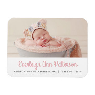 Baby Girl Pink White Photo Birth Announcement Magnet