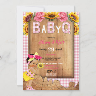 Baby Girl Pink Yellow Sunflower Baby Q Barbecue Invitation