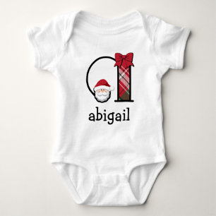 Baby Girl Plaid Santa Christmas Bodysuit initial a