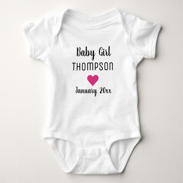 Baby Girl Pregnancy Announcement Pink Heart Baby Bodysuit (Front)