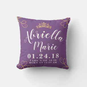 Baby Girl Princess Birth Stats Pillow
