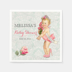 Baby Girl Princess Tiara Roses Crown Napkin
