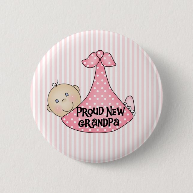 Baby Girl Proud Grandpa 6 Cm Round Badge (Front)