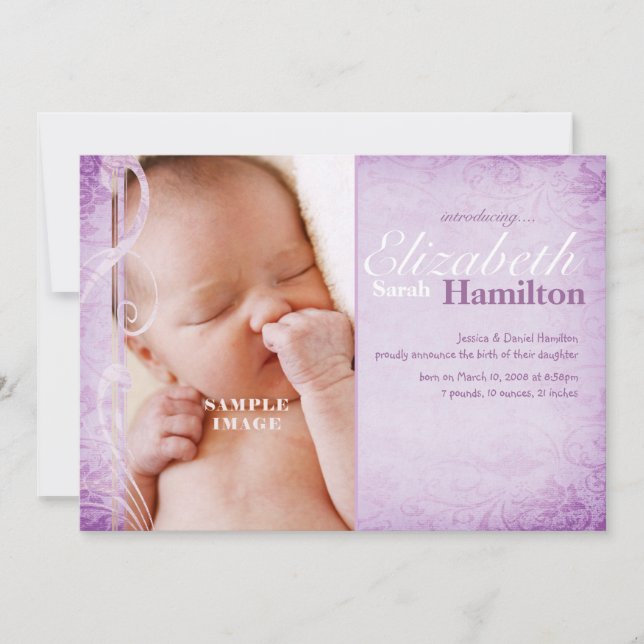 Baby Girl Purple Birth Announcement (Front)
