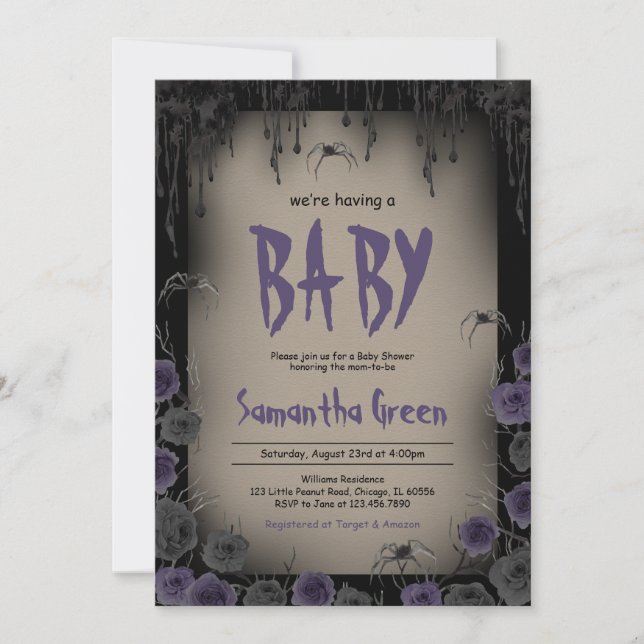 Baby Girl Purple Halloween Baby Shower Invitation (Front)