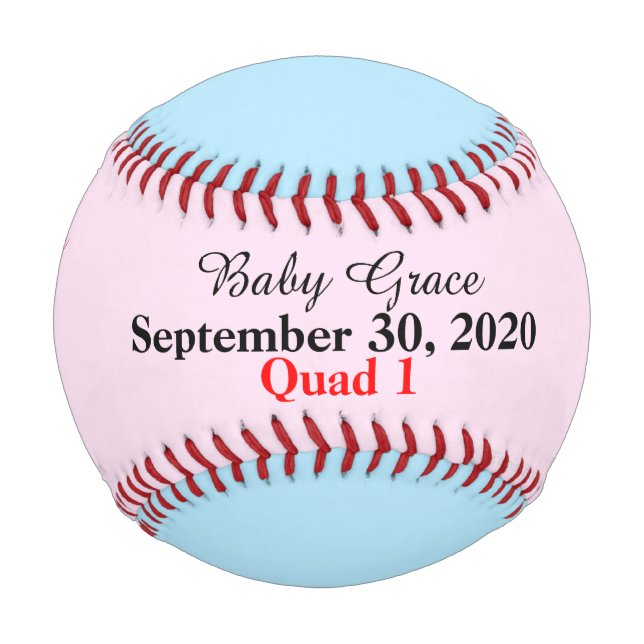 Baby Girl Quad Birth Stat Pink Blue Baseball (Front)