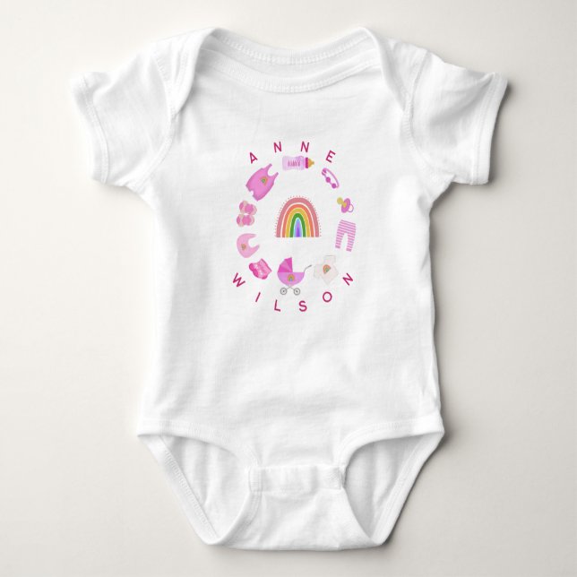 Baby Girl Rainbow Pink Colour Baby Bodysuit (Front)