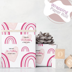 Baby Girl Rainbows and Hearts (Hot Pink) Wrapping Paper