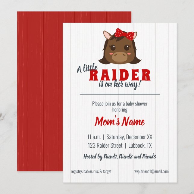 Baby Girl Red Horse Baby Shower Invitation (Front/Back)