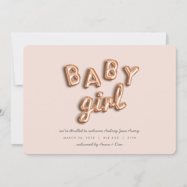 BABY girl! Rose gold/PINK Announcement (Front)