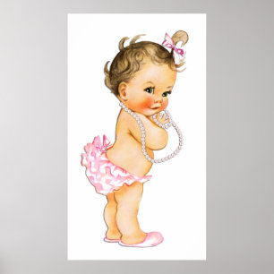 Baby Girl Ruffle Pants Pearls Girl Baby Shower Poster