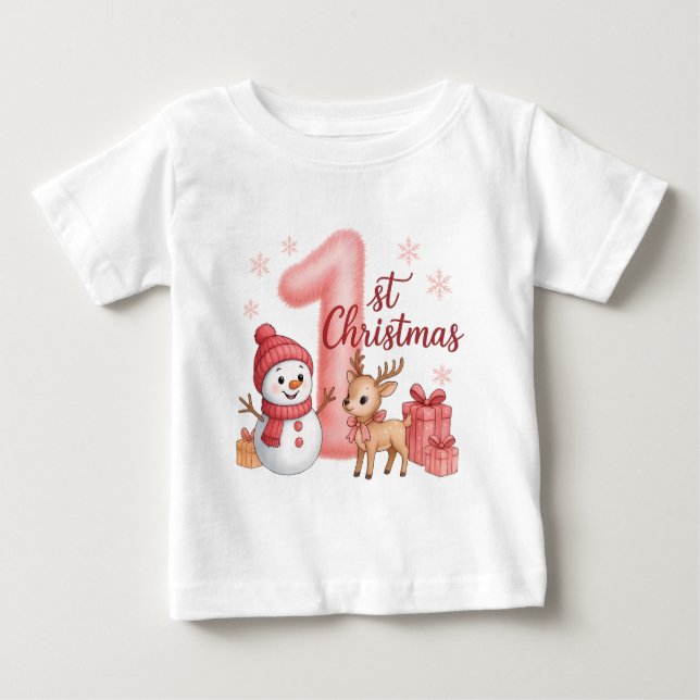 Baby Girl’s 1st Christmas | Cute First Christmas Baby T-Shirt (Front)