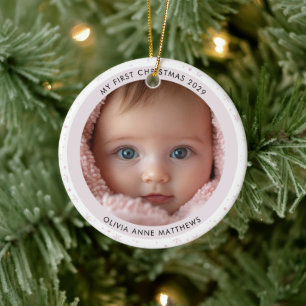 Baby Girl’s First Christmas Snowflake Photo Ceramic Ornament