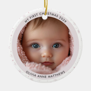 Baby Girl’s First Christmas Snowflake Photo Ceramic Ornament