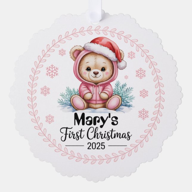 Baby Girl’s First Xmas Ornament – Personalised (Front)