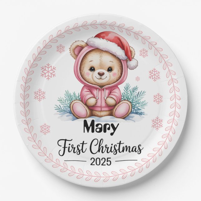 Baby Girl’s First Xmas Paper Plates – Editable (Front)
