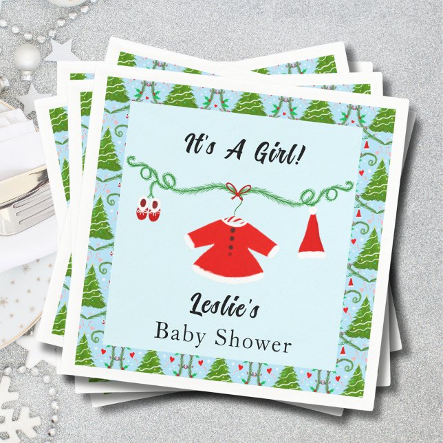 Baby Girl Santa Outfit Baby Shower Napkin (Creator Uploaded)