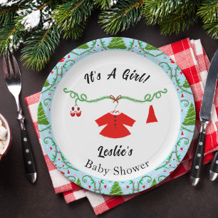Baby Girl Santa Outfit Baby Shower Paper Plate