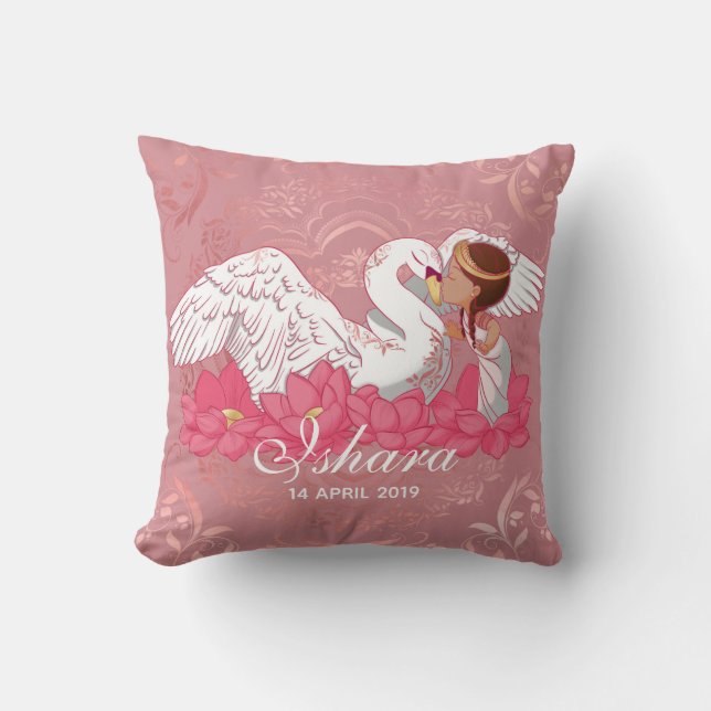 Baby Girl Saraswati with White Swan and lotus Cushion (Front)