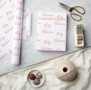 Baby Girl Script Pink Name Customised Wrapping Paper