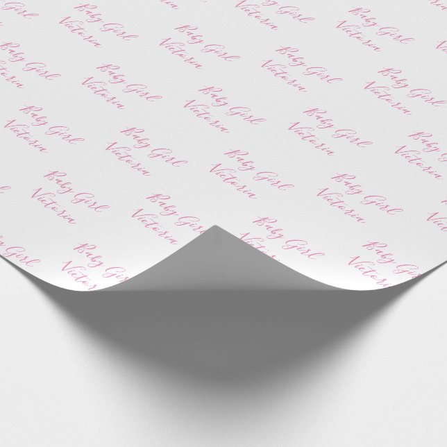 Baby Girl Script Pink Personalised Name Wrapping Paper (Corner)