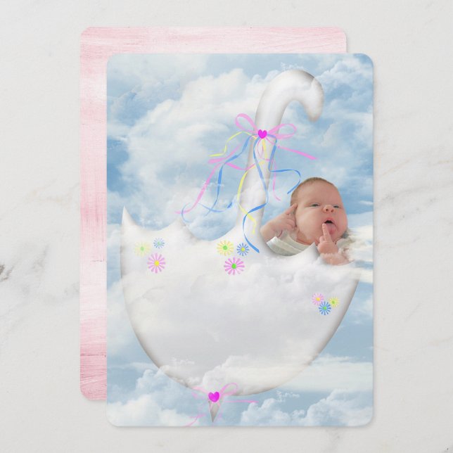 Baby Girl Shower-baby in clouds Invitation (Front/Back)