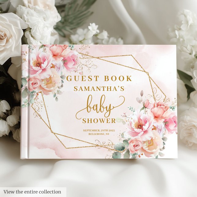 Baby girl shower blush pink floral gold guest book (Baby girl shower blush pink floral gold guest book)