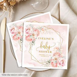 Baby Girl Shower blush pink gold glitter napkins