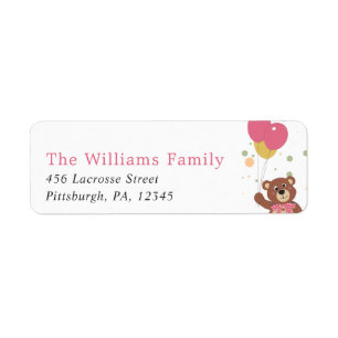 Baby Girl Shower Chic Bear Cub Pink Return Address Label