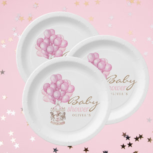 Baby Girl Shower Cute Balloon Carrousel Stylish Paper Plate