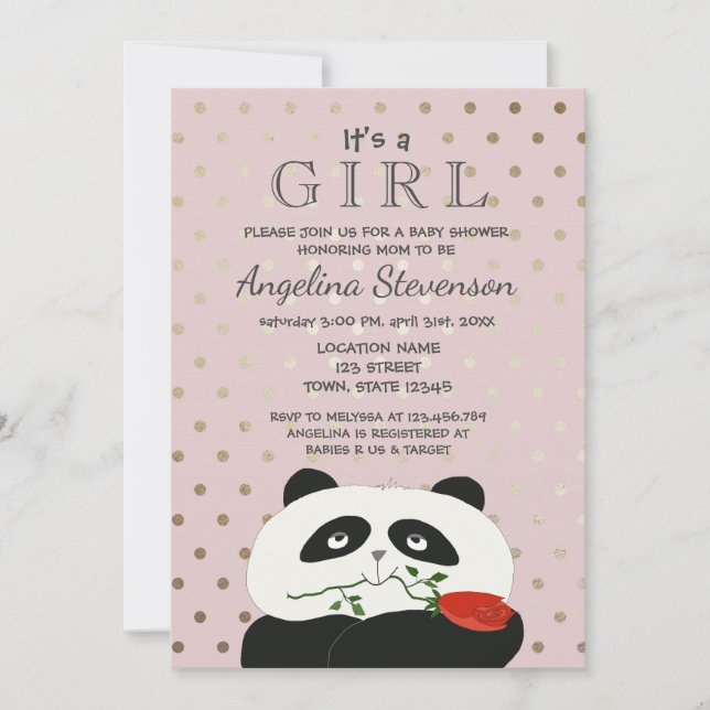 Baby Girl Shower Cute Pink Panda Invitation (Front)