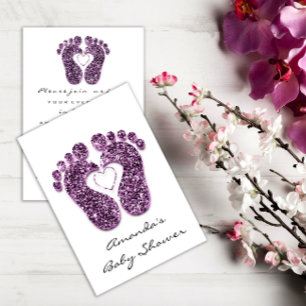 Baby Girl Shower Feet White Minimalism Purple Invitation