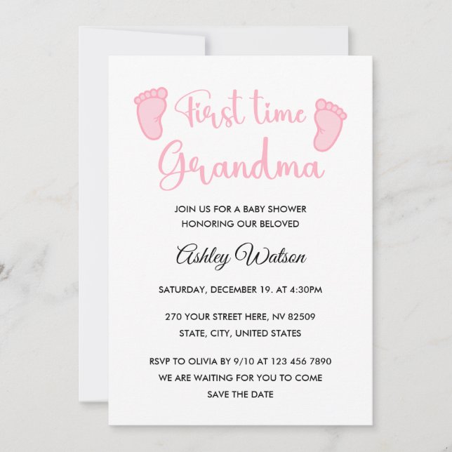 Baby Girl Shower First Time Grandma Invitation (Front)