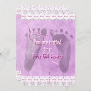 Baby Girl Shower Footprints Invitation