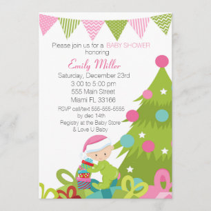 Baby Girl Shower Invitation Christmas Tree