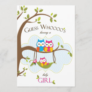 Baby Girl Shower Invitation - Owl Family